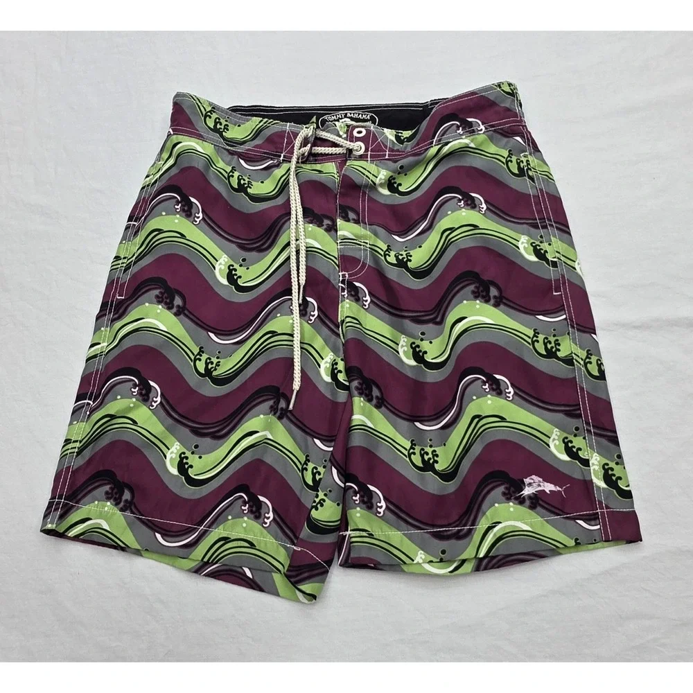 Tommy Bahama Relax Abstract Purple Green Lined Swim Trunks Size Small